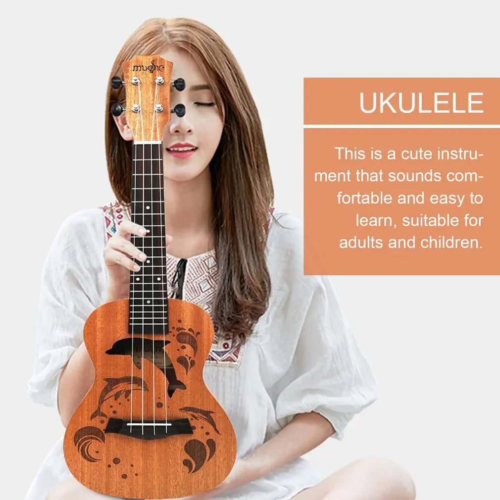 Professional Soprano Ukulele Dolphin Pattern  4 Strings Wood Ukulele For Beginner