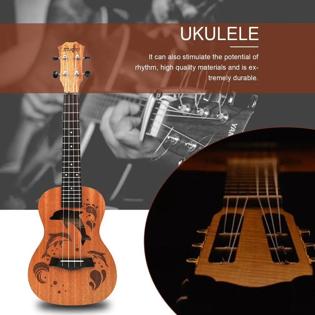Professional Soprano Ukulele Dolphin Pattern  4 Strings Wood Ukulele For Beginner