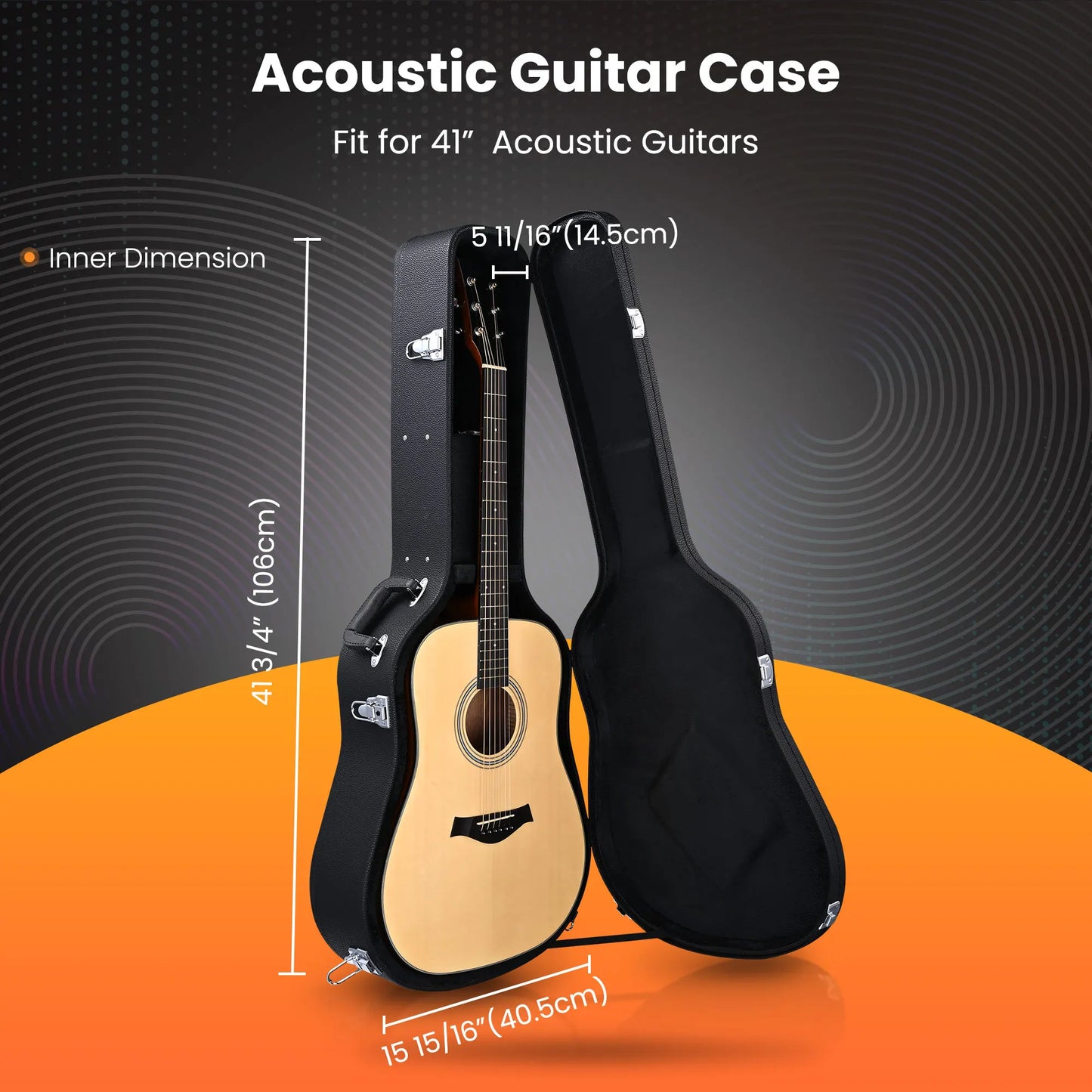 Yescom Acoustic Guitar Hard Case Wooden Hard Shell Carrying Case with Lock Latch Key