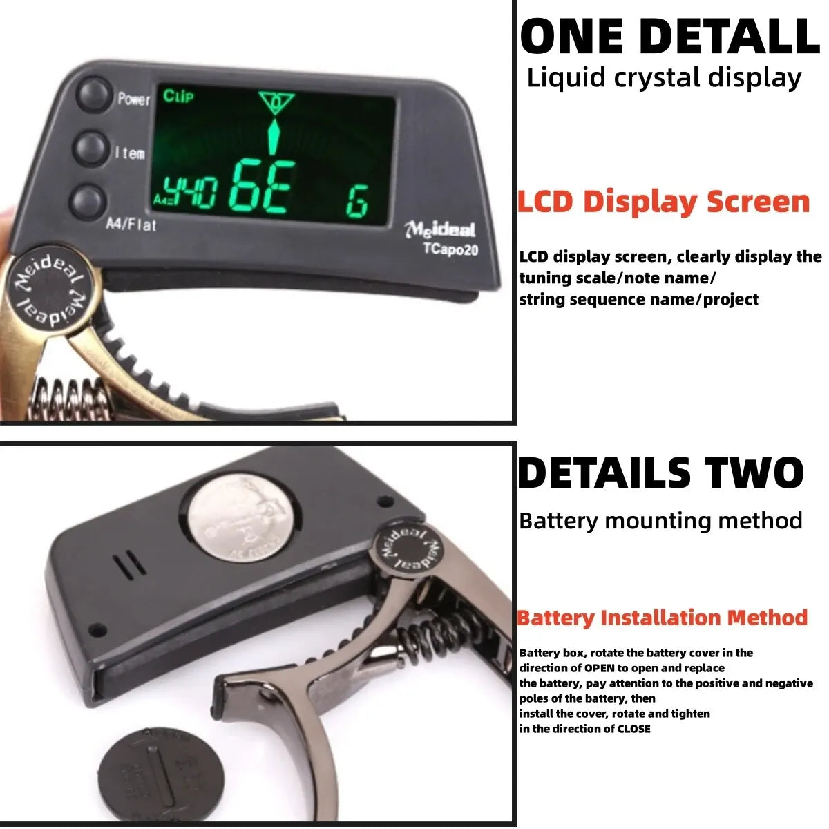 Professional Guitar Tuner & Capo 2 In 1 LED Display for Acoustic Electric Guitars, Bass, Ukelele
