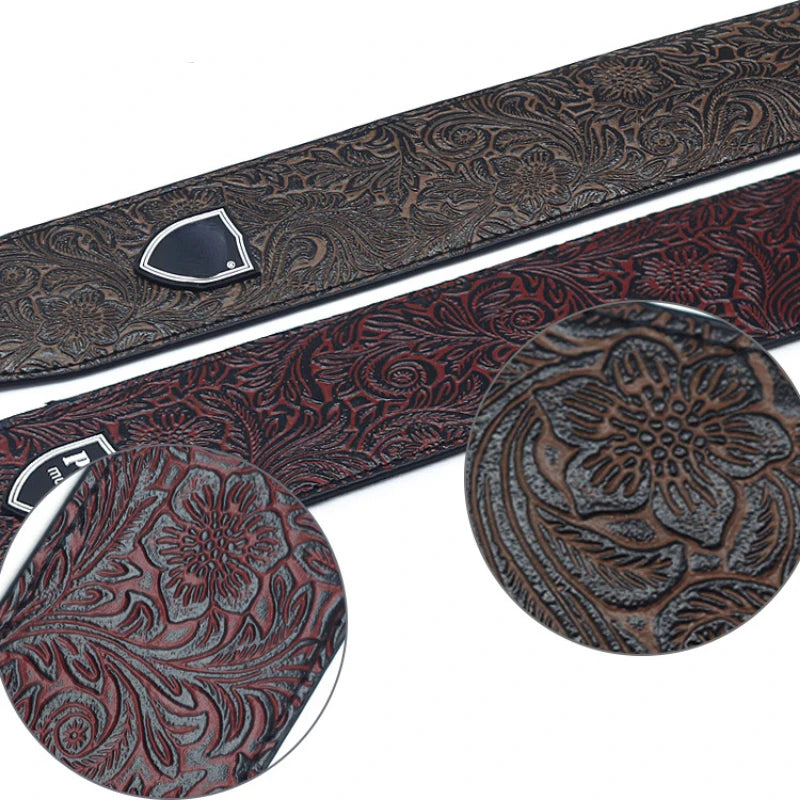 Leather Embossed Guitar Strap for Electric Guitar, Acoustic, Folk, Bass