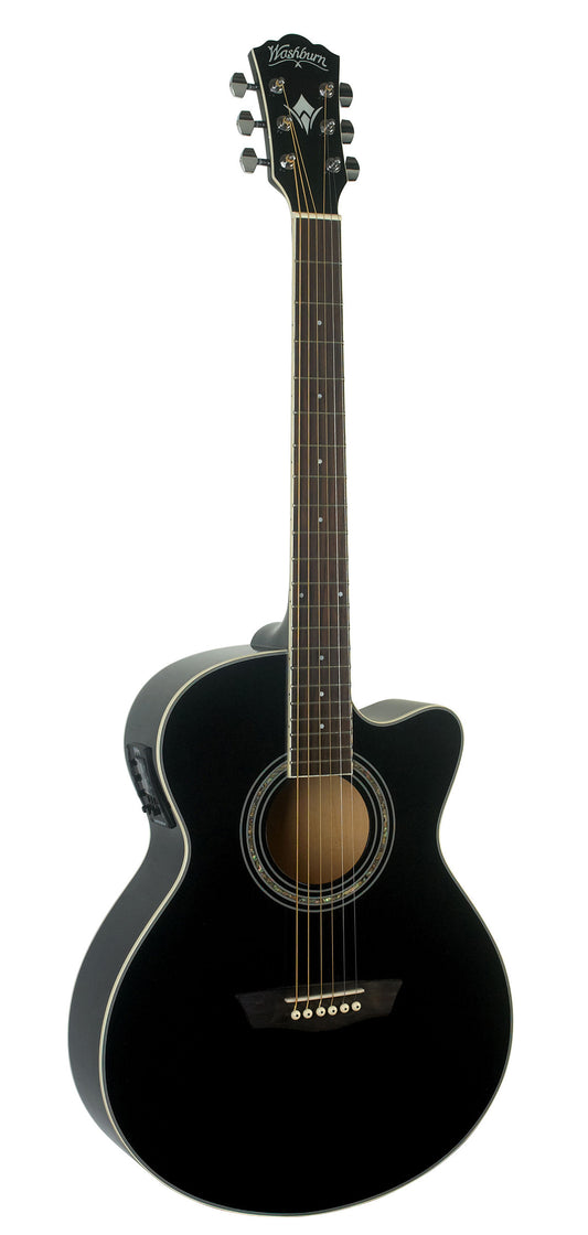 Washburn EA12 Festival Series Mini Jumbo Cutaway Acoustic Electric Guitar. Black Item ID: EA12B-A-U